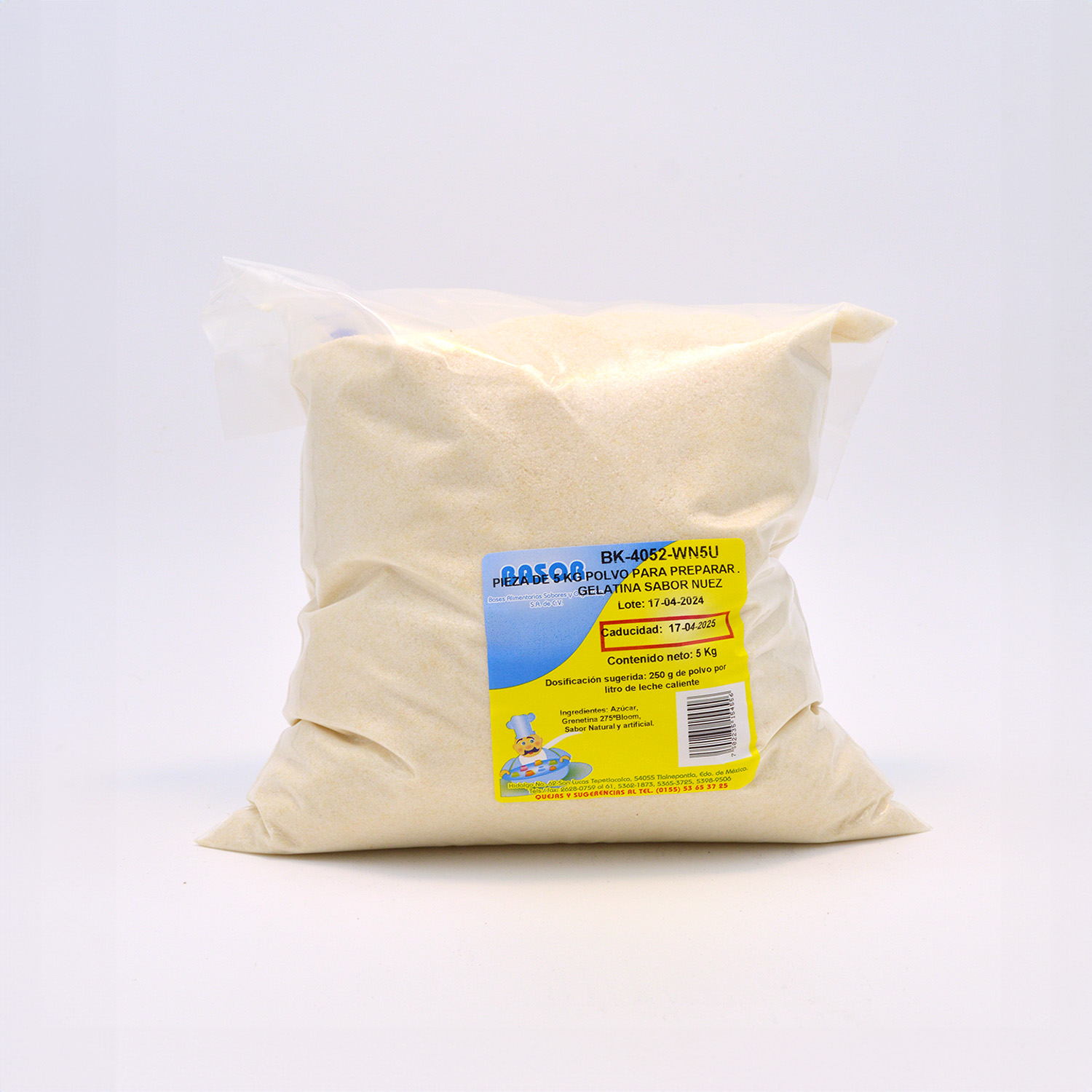 PIEZA DE 5 KG POLVO PARA PREPARAR GELATINA SABOR NUEZ PARA LECHE
